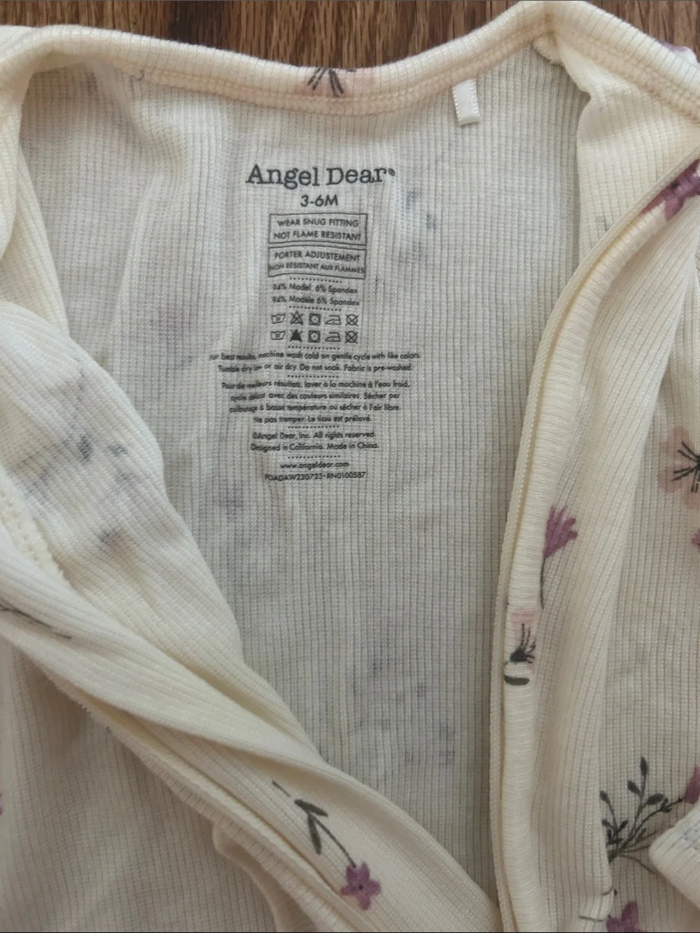 Angel Dear 3-6M Ribbed Modal Ruffle Zip Footed Sleeper Floral NWOT